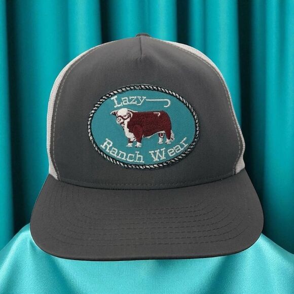 Lazy Ranch Wear embroidered cow Patch Trucker Gray Snap Back cowgirl - Picture 14 of 14